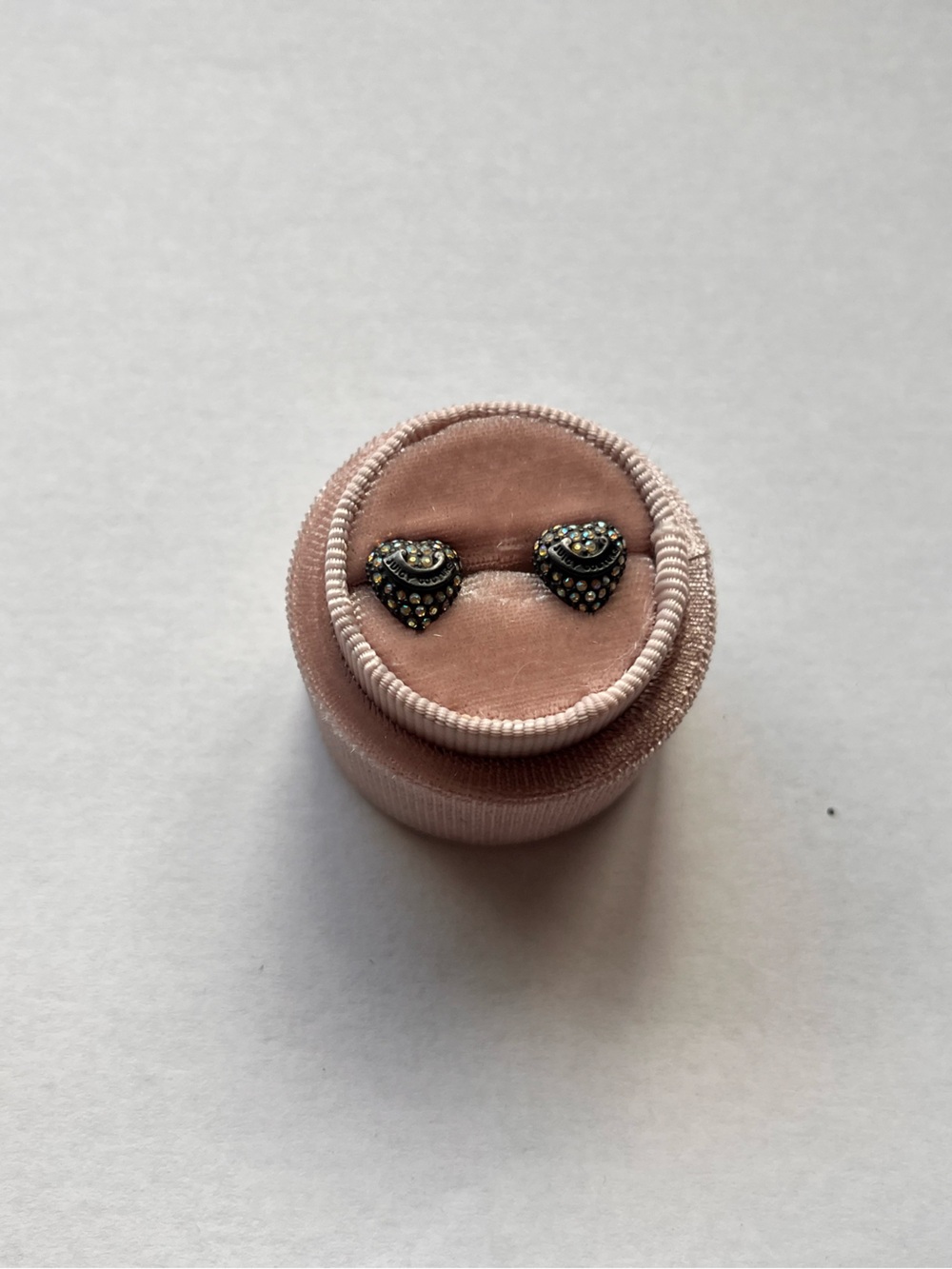 Juicy Couture Heart-Shaped Pavé Stud Earrings - Smoky Crystal Accents